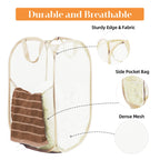 Durable Collapsible Laundry Baskets- Reinforced Mesh Pop Up Laundry Hamper With Side Pocket, Foldable Clothes Storage Hamper Wit