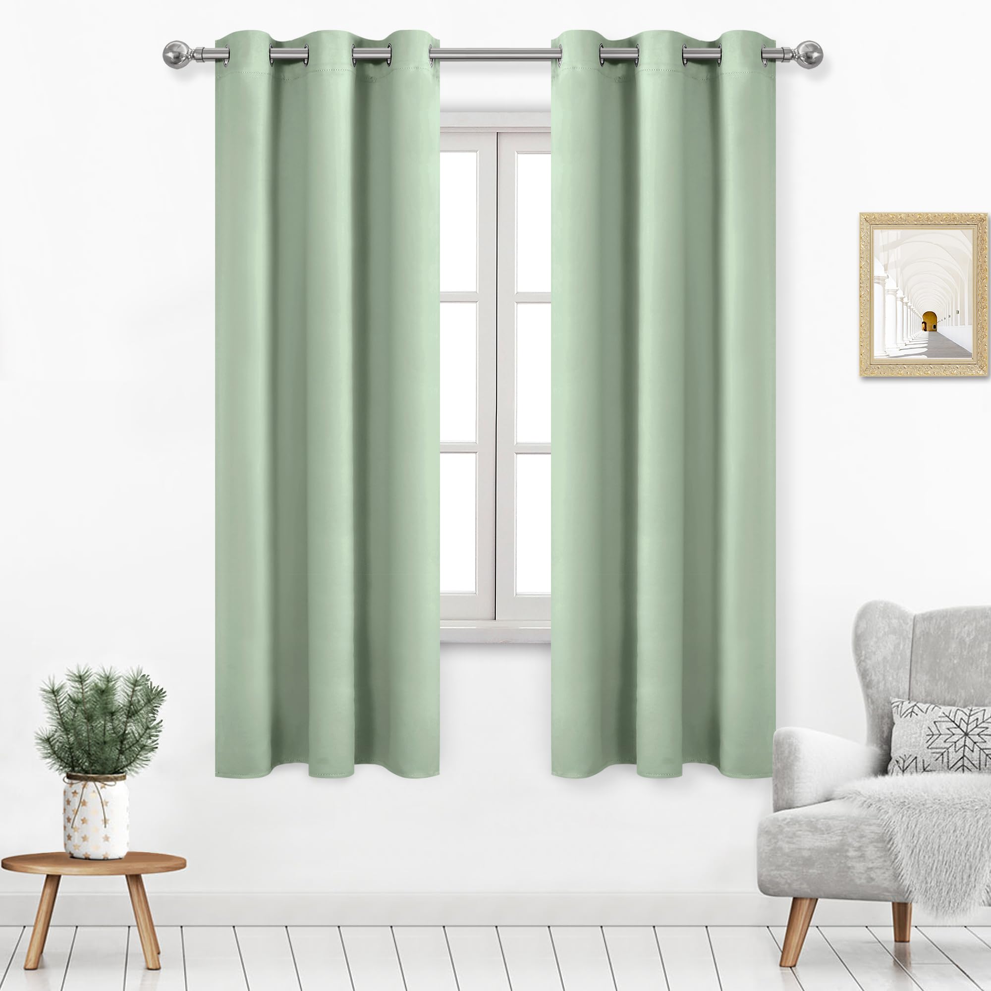 Dwcn Light Green Blackout Curtains For Windows 38X63 Inches Long, 2 Light Green Curtain Panels For Living Room,Bedroom,Dining Ro