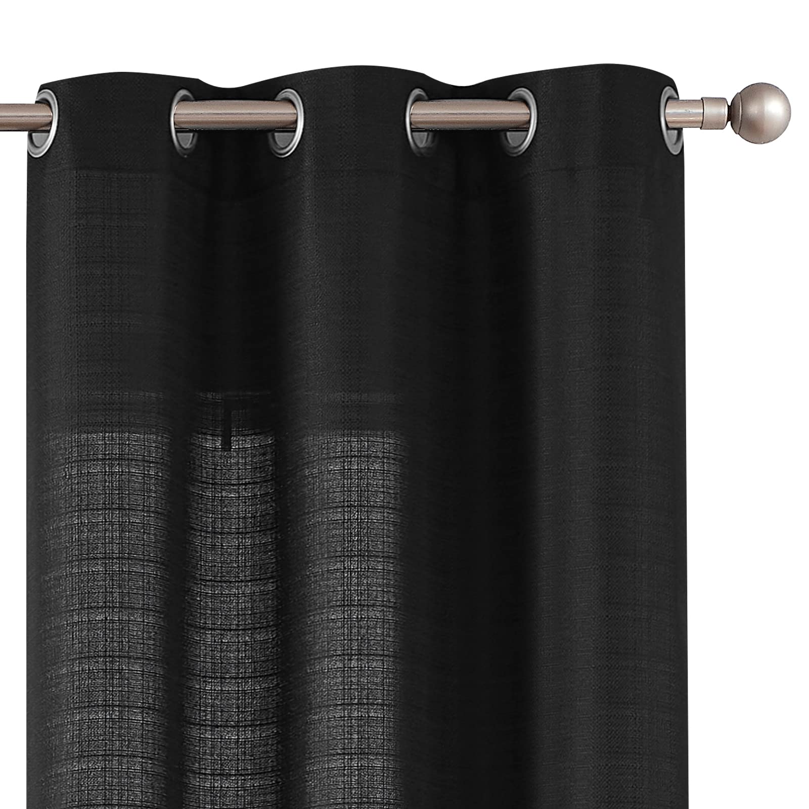 Jinchan Black Linen Textured Curtains 63 Inch Length 2 Panels For Living Room Grommet Top Light Filtering Window Drapes For Bedr