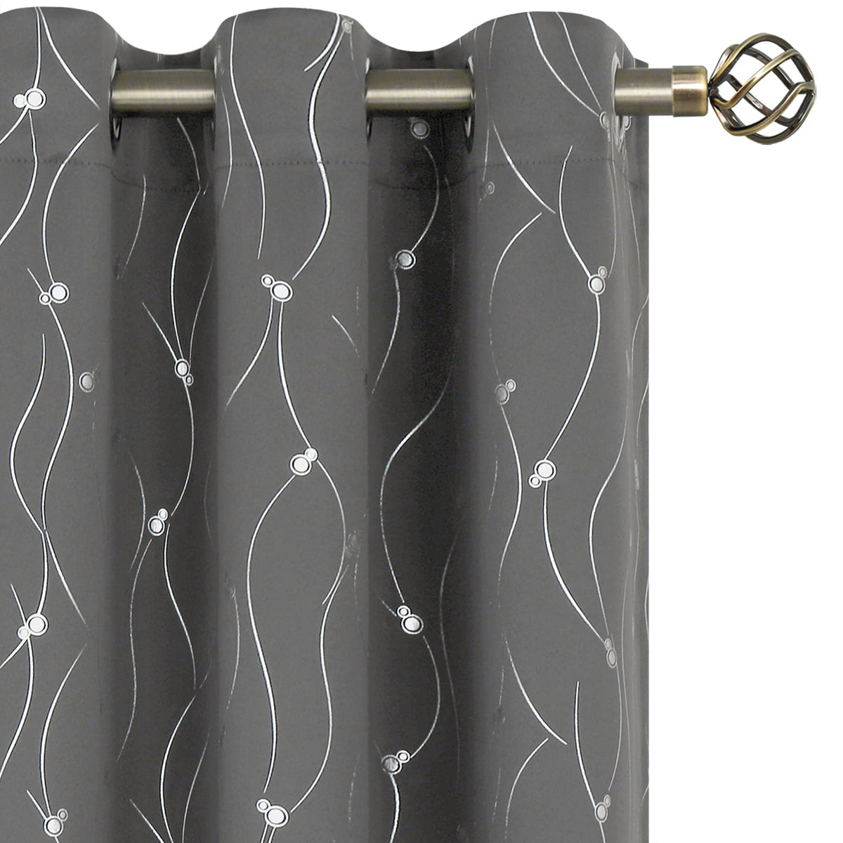 Bgment Blackout Curtains 63 Inches Long, Grommet Thermal Insulated Blackout Curtains With Wave Line And Dots Printed For Bedroom