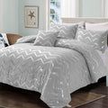 Menghomeus Grey And Silver Comforter Set Queen/Full Metallic Print Geometric Bedding Set, 4 Pieces Lightweight Microfiber Bed Se