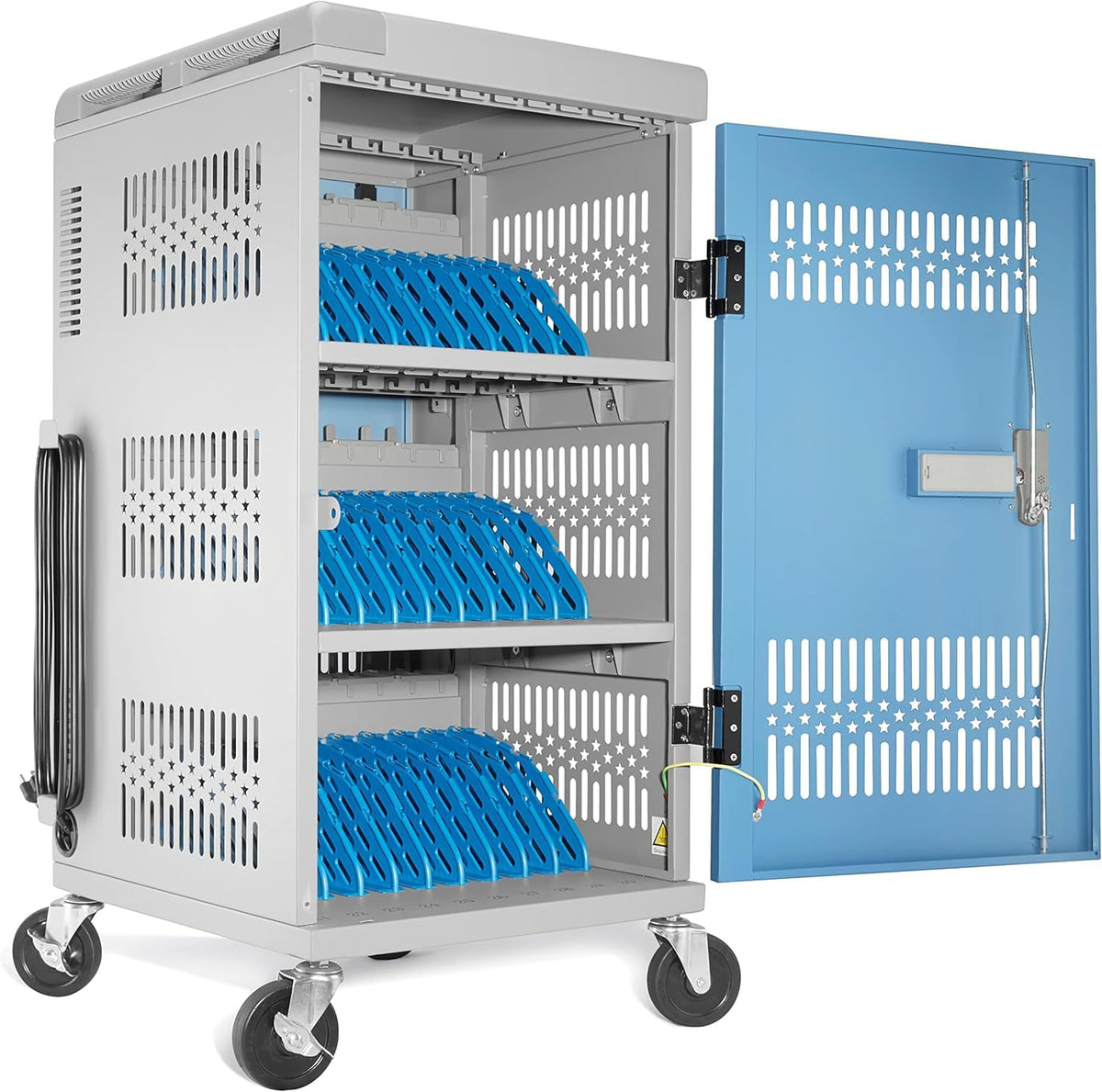 Metateel Laptop Cart On Wheels, Fully Assembled 30-Bay Mobile Charging Cart With Lockable Door, Fits Devices For Laptops, Ipads,