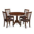 East West Furniture HLML5-MAH-LC 5 Piece Dining Table Set for 4 Includes a Round Kitchen Table with Pedestal and 4 Faux Leather Dining Room Chairs, 42x42 Inch, Mahogany