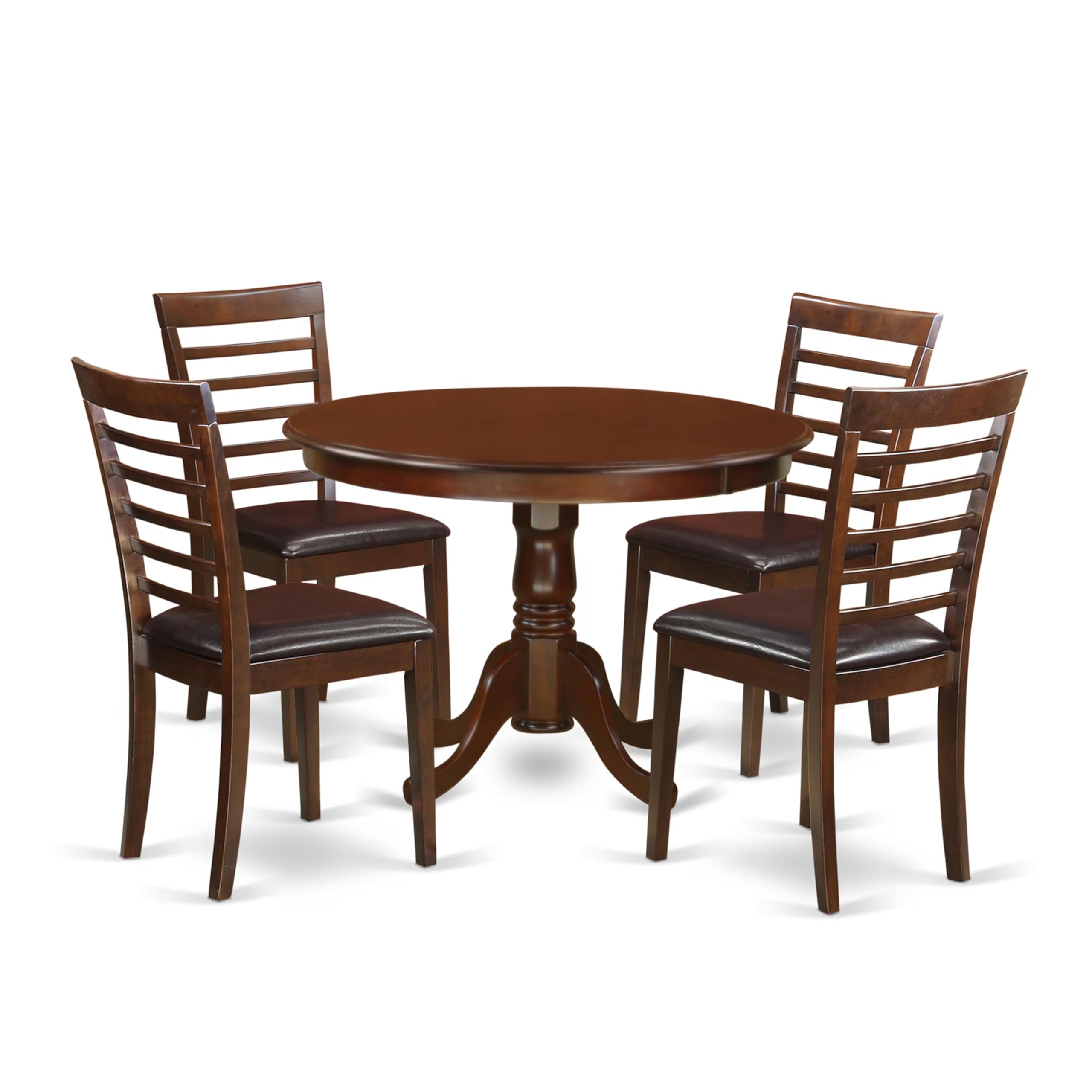 East West Furniture HLML5-MAH-LC 5 Piece Dining Table Set for 4 Includes a Round Kitchen Table with Pedestal and 4 Faux Leather Dining Room Chairs, 42x42 Inch, Mahogany