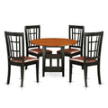 East West Furniture SUNI5-BCH-LC 5 Piece Dining Table Set for 4 Includes a Round Kitchen Table with Dropleaf & Shelves and 4 Faux Leather Kitchen Dining Chairs, 42x42 Inch, Black & Cherry