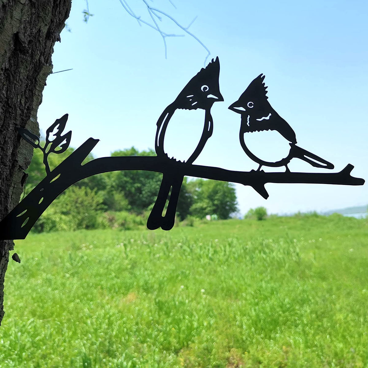 Eonbes Metal Cardinal Bird On A Branch Tree Art, Steel Animals Silhouettes, Garden Yard Decoration, Lkb1630P-4