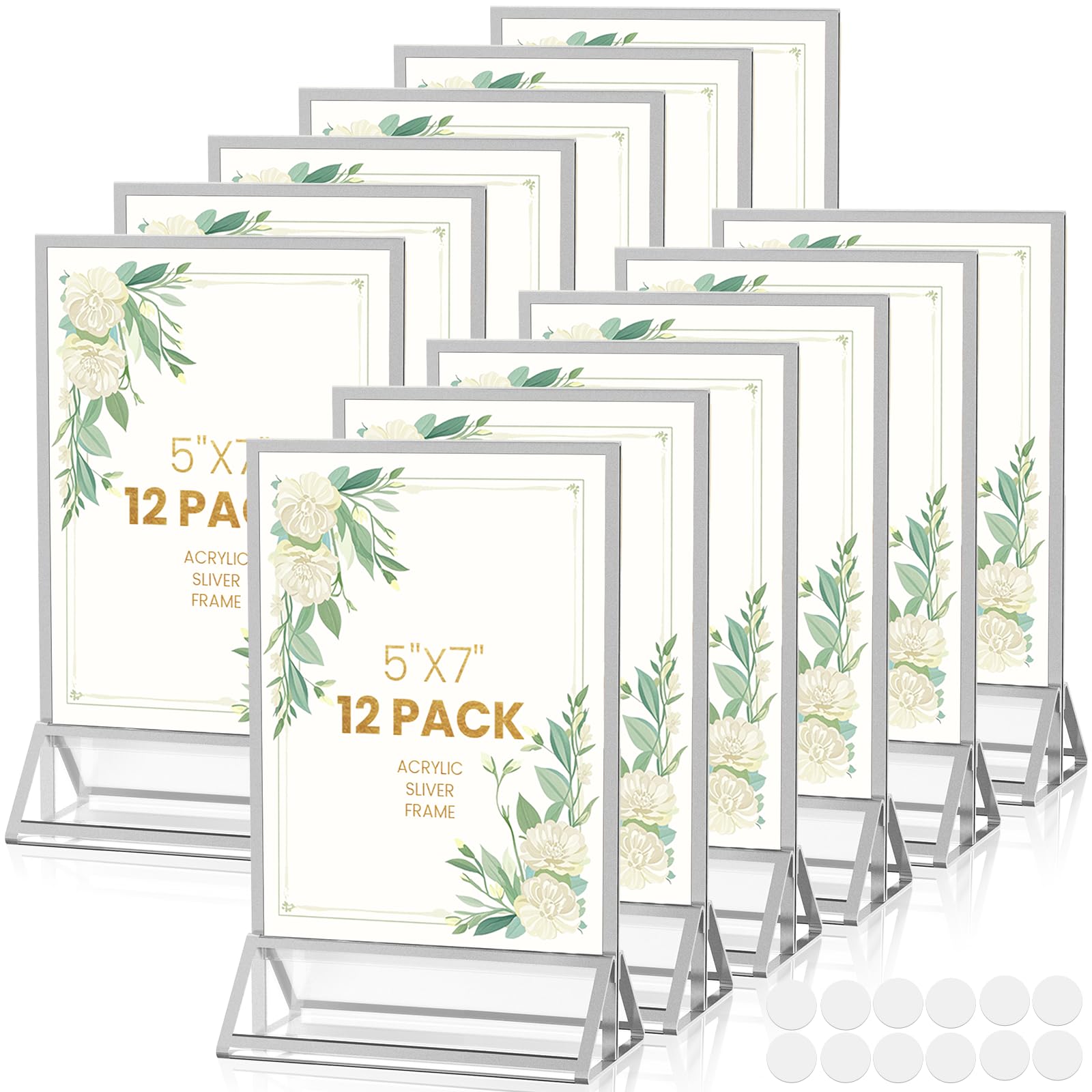 Yoaeaily 5X7 Sliver Frames Acrylic Sign Holder Double-Sided Silver Picture Frame 5X7 For Menu Holder Wedding Table Number Holder