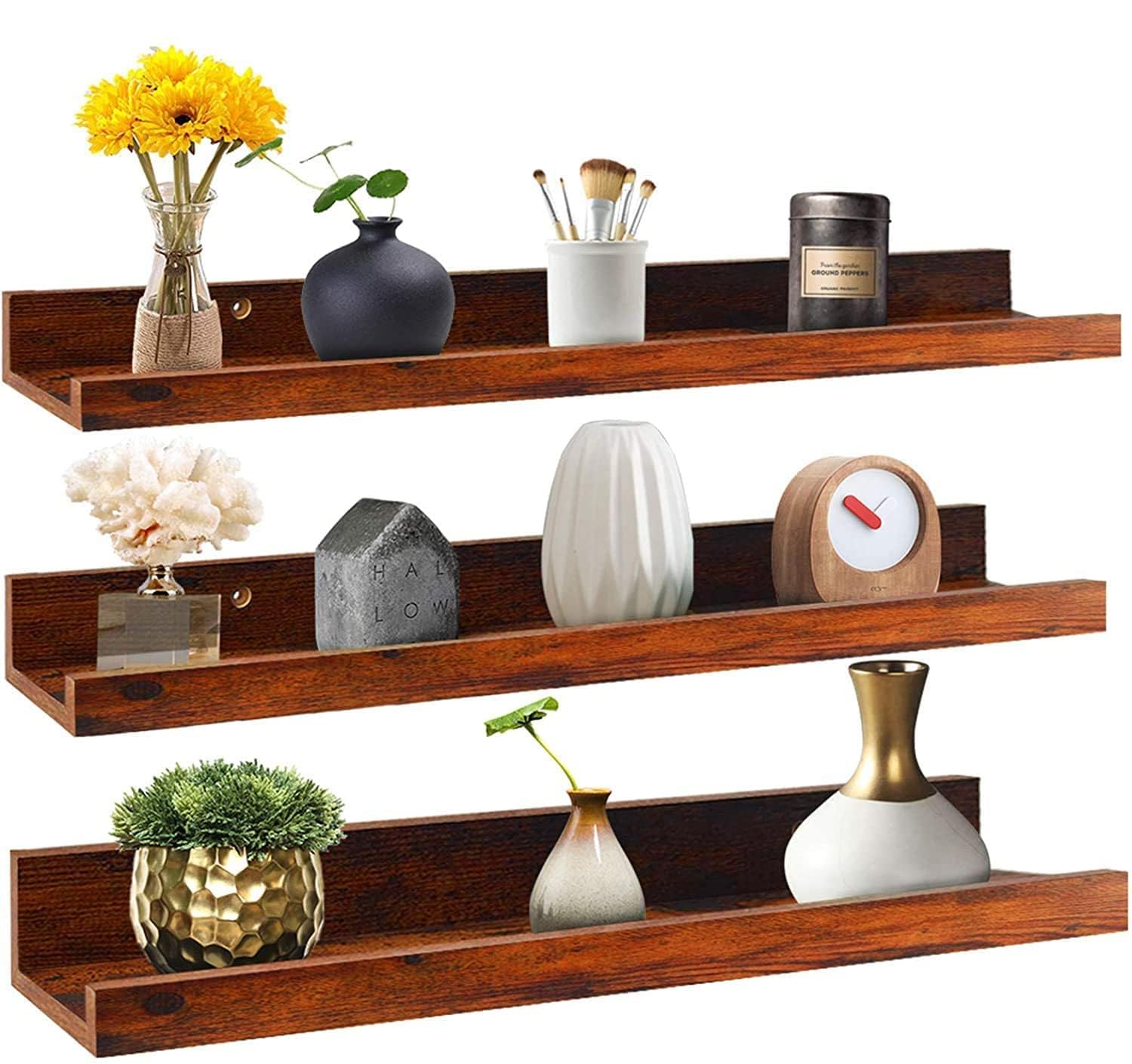 BEWROXIK Engineered Wood Floating Shelves, Wall Shelf Hanging Shelf for Bathroom, Bedroom, Toilet, Kitchen, Office, Living Room 