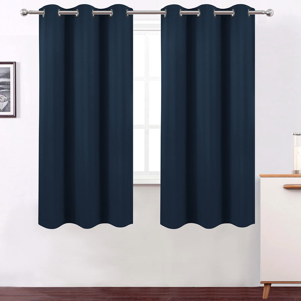 Lemomo Navy Blue Curtains 63 Inch Length 100% Blackout Curtains 2 Panels With Black Liner/Double Layer Full Room Darkening Bedro