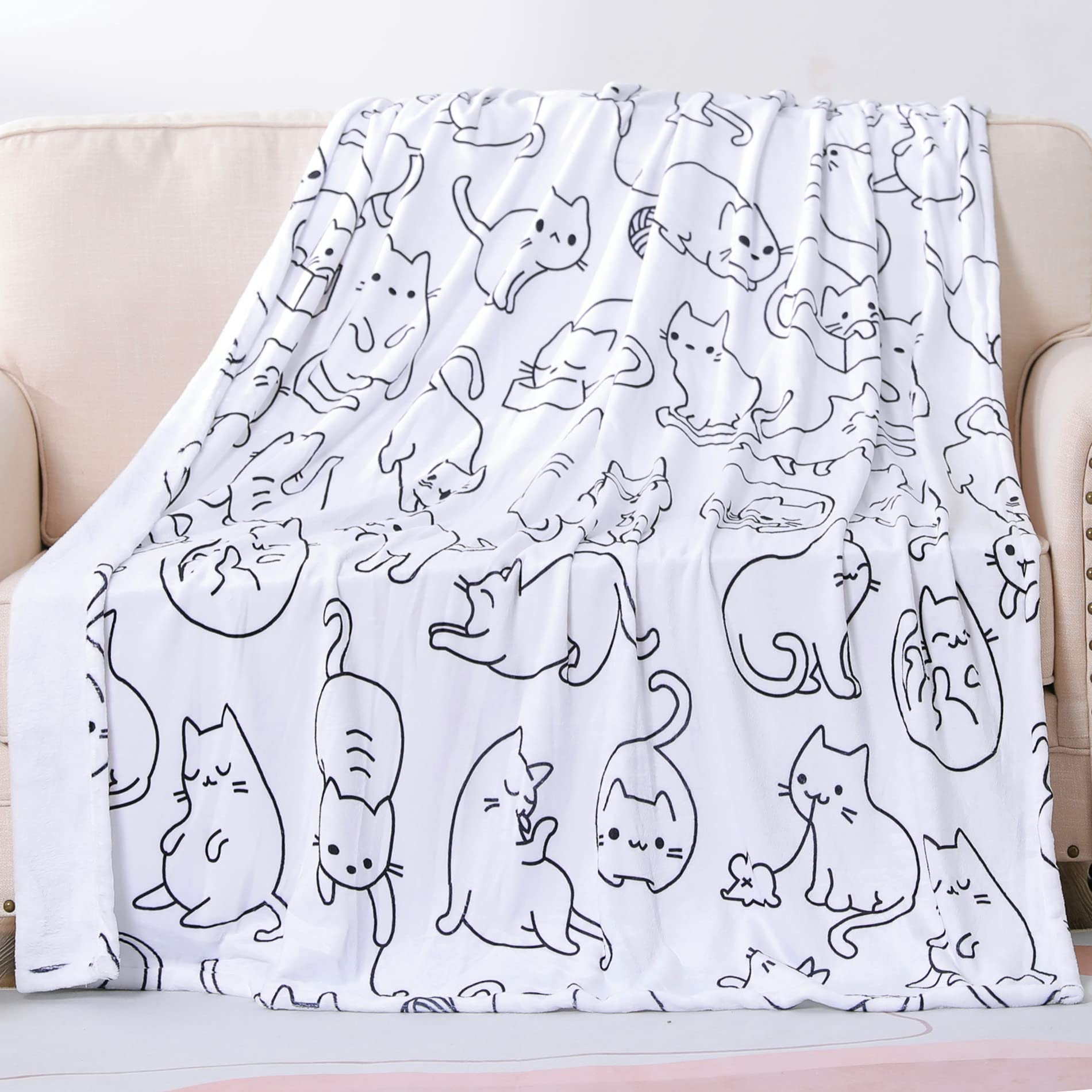 Sviuse Cat Blanket Twin Size Animals Pet Pattern Throw Blanket Cat Lover Gifts Flannel Soft Warm Cozy Fuzzy 50'X60' Throw For