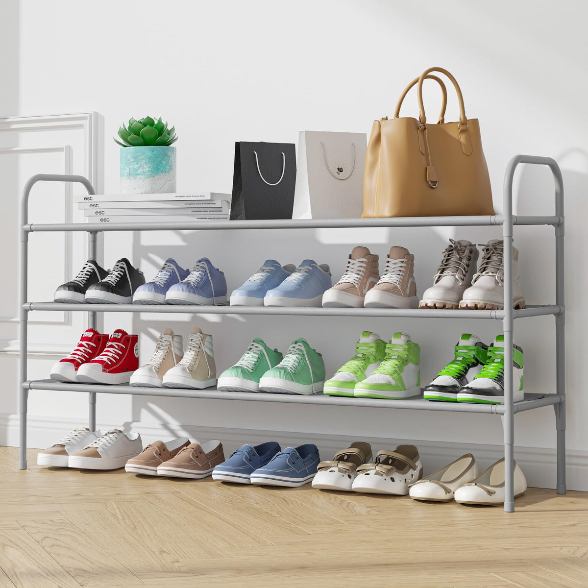 Kitsure Shoe Rack For Closet, Shoe Rack For Front Door Entrance, Sturdy Shoe Shelf, Stackable Closet Shoe Organizer For Garage, Space-Saving Shoe Rack Cabinet, Shoe Rack, Grey, Large