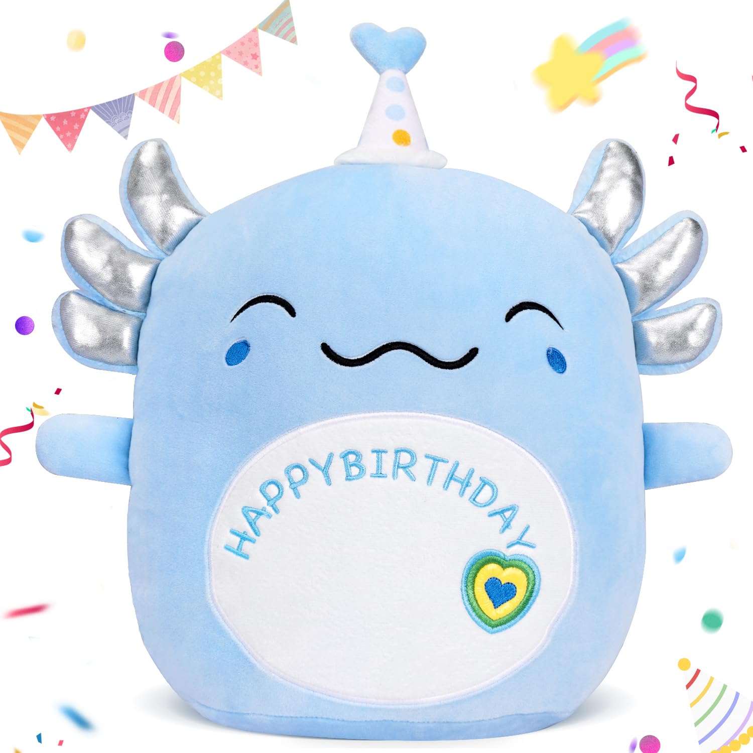 Titqwop 14' Blue Axolotl Plush Happy Birthday Axolotl Stuffed Animal Cute Axolotl Toys For Kids Boys Girls