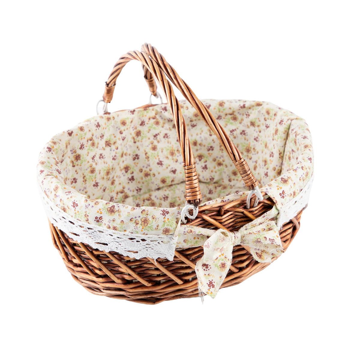 YRJJ Wicker Picnic Basket with Handles & Liner Oval Empty Gift Basket Willow Woven Easter Eggs & Candy Storage Basket Fruit Serv