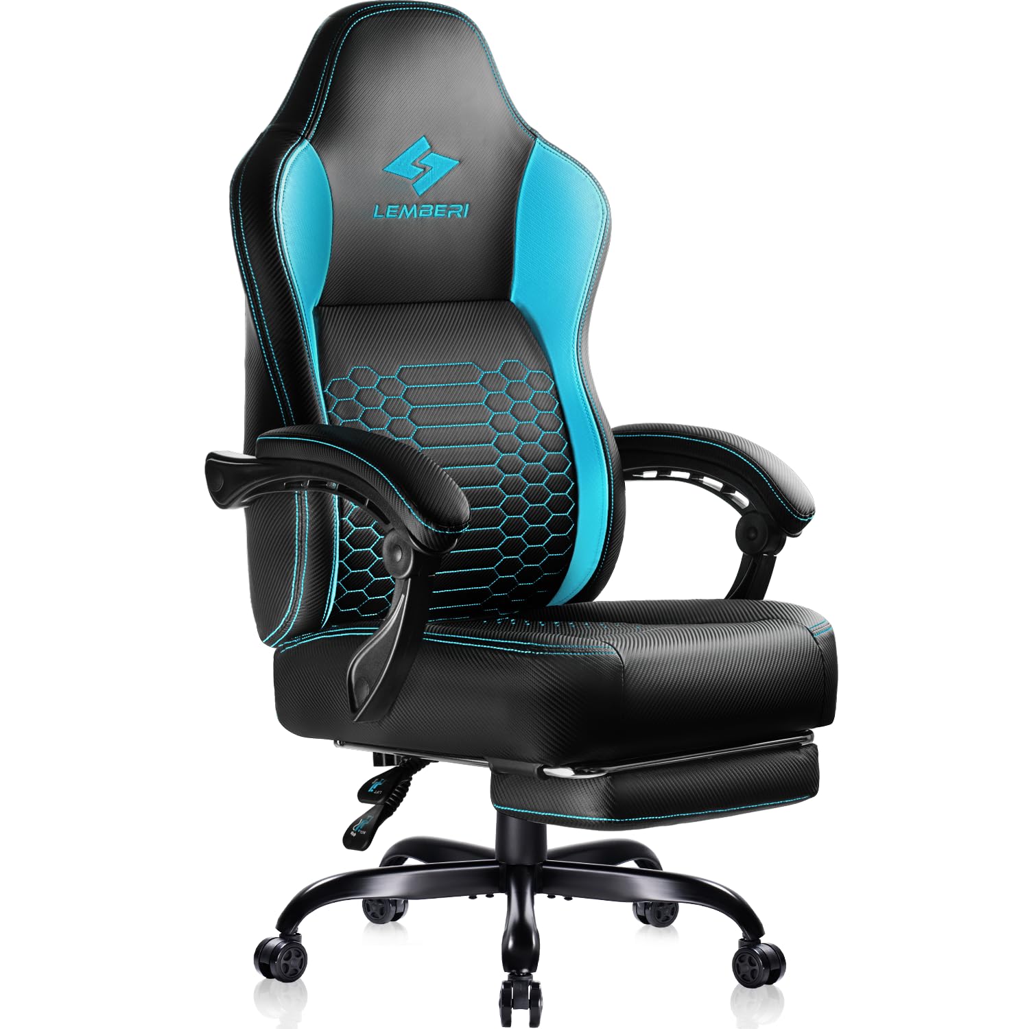 Lemberi Big And Tall Gaming Chair 400Lb Weight Capacity,Gamer Chairs For Adults,Video Game Chair Wth Footrest,Racing Style Computer Gamer Chair With Headrest And Lumbar Support (Blue)
