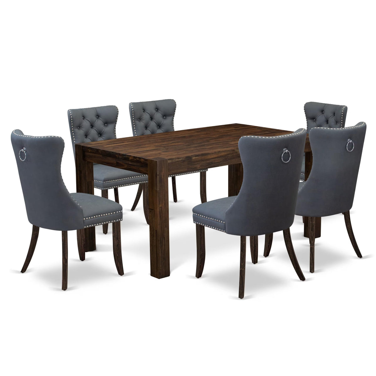 East West Furniture Cnda7-07-T13 7 Piece Kitchen Table Set Consists Of A Rectangle Rustic Wood Dining Table And 6 Upholstered Chairs, 36X60 Inch, Distressed Jacobean
