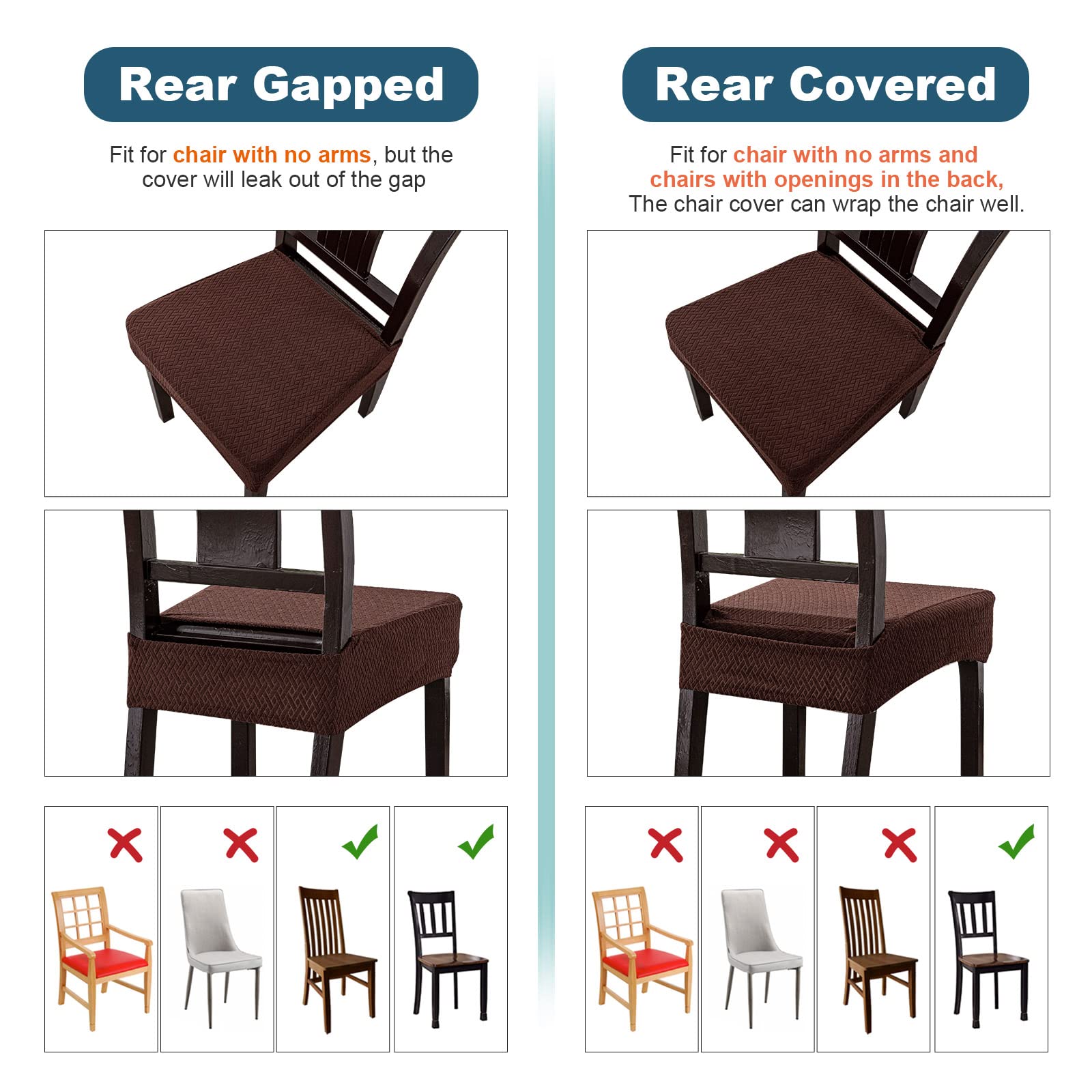 Genina Waterproof Seat Covers For Dining Room Chair Covers Waterproof Dining Chair Covers (4 Pcs-Rear-Covered, Chocolate)