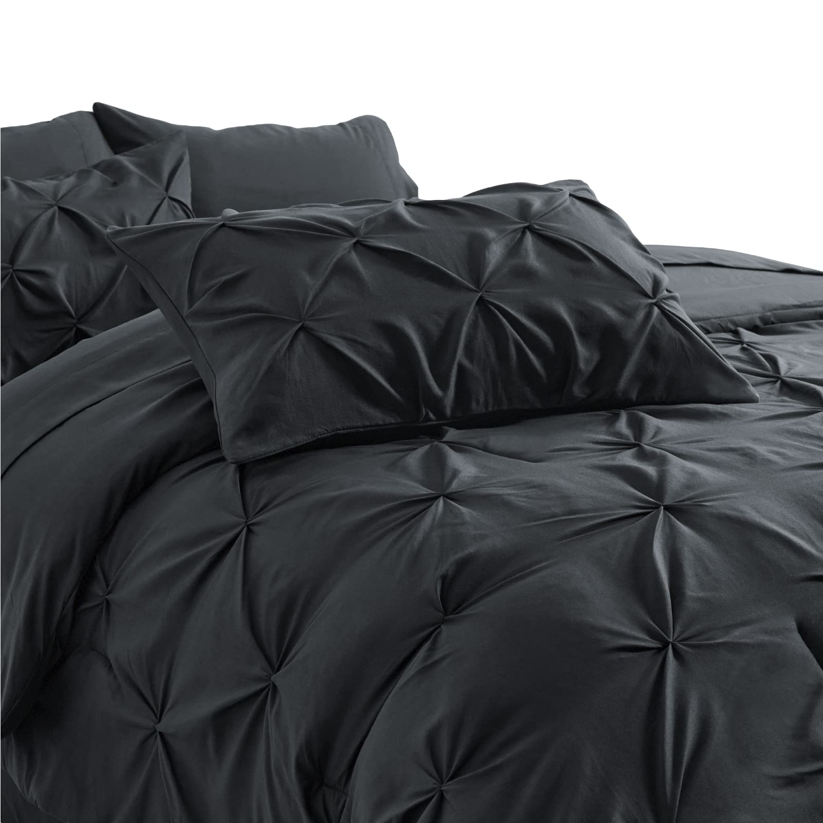 Bedsure Black Comforter Set Queen - Bed In A Bag Queen 7 Pieces, Pintuck Bedding Sets Black Bed Set With Comforter, Sheets, Pill