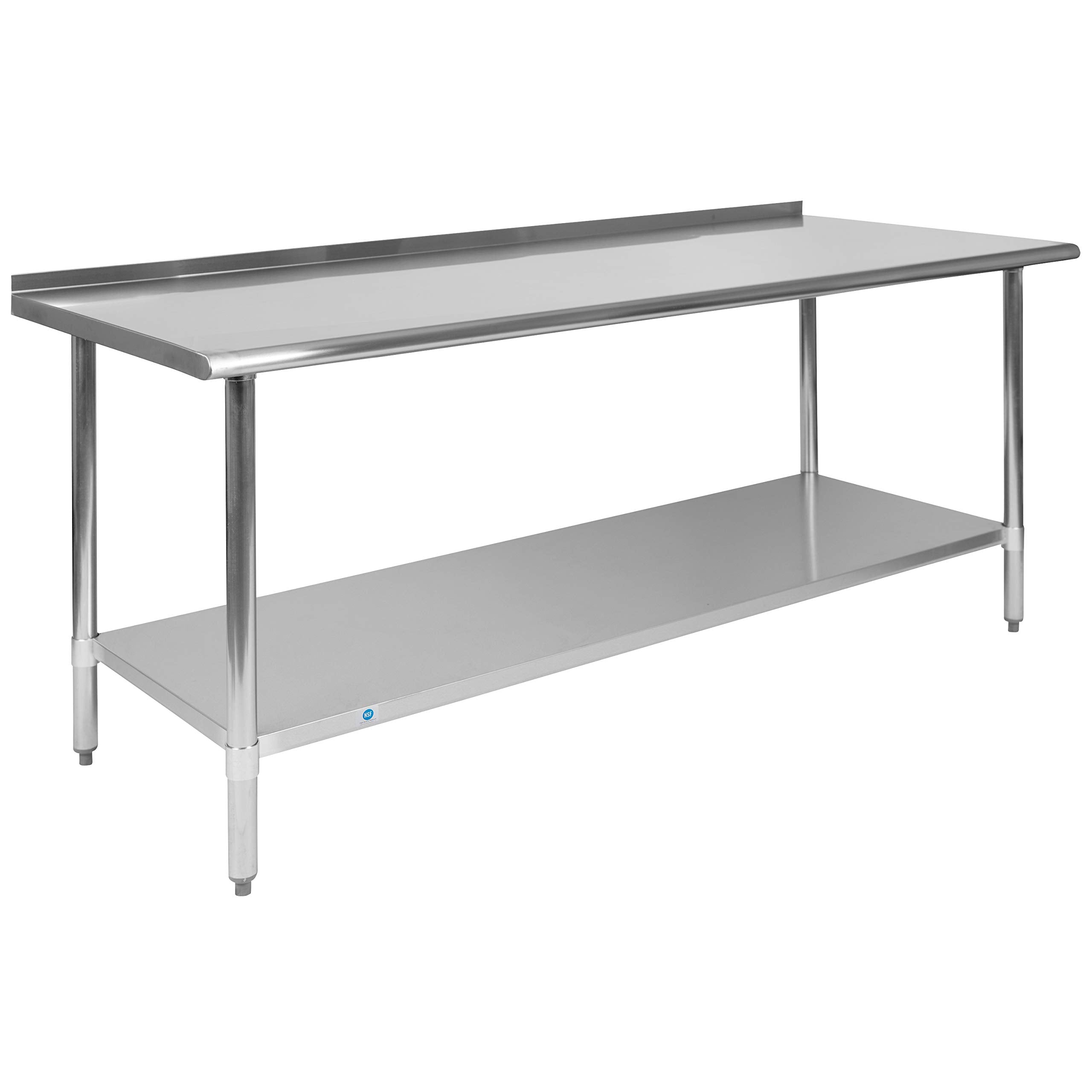 Flash Furniture Reader Stainless Steel 18 Gauge Prep and Work Table with 1.5 Backsplash and Undershelf - NSF Certified - 72W x 3