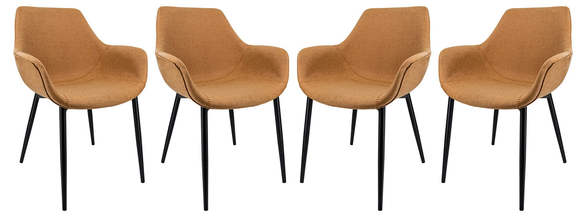 Leisuremod Markley Modern Leather Dining Armchair Kitchen Chairs With Metal Legs Set Of 4, Light Brown