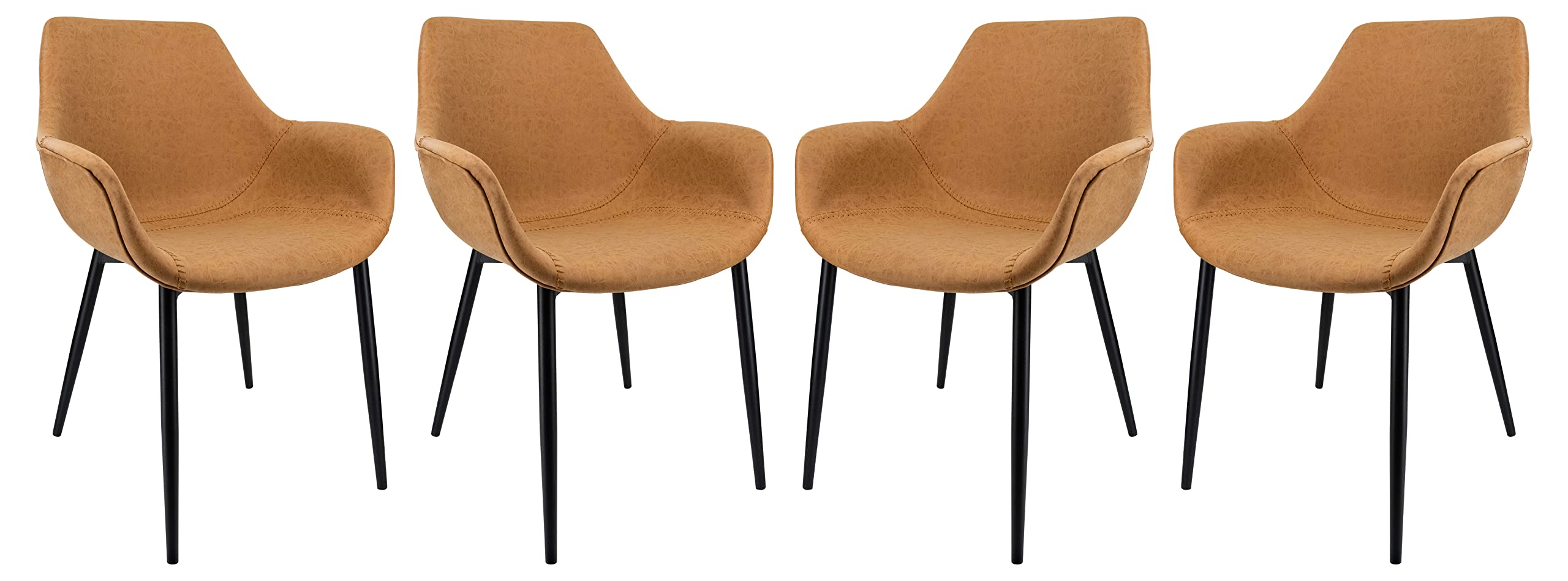 LeisureMod Charcoal Black Leather Dining Armchair Set of 4, Modern Kitchen Chairs with Metal Legs