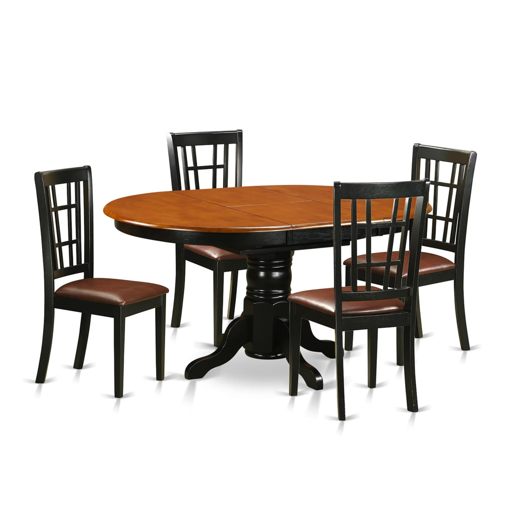 East West Furniture KENI5-BCH-LC 5 Piece Dining Room Furniture Set Includes an Oval Wooden Table with Butterfly Leaf and 4 Faux Leather Kitchen Dining Chairs, 42x60 Inch, Black & Cherry