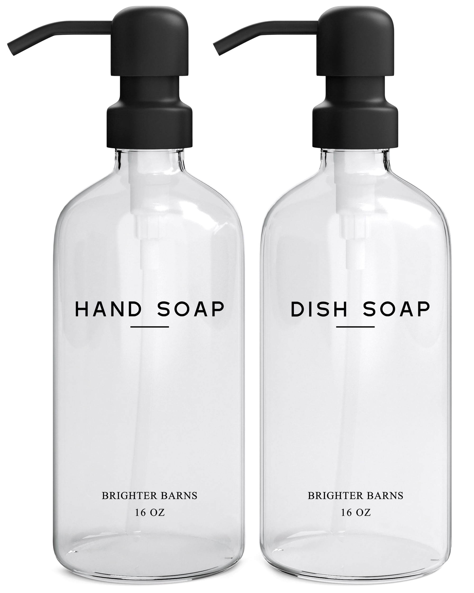Clear Glass Hand and Dish Soap Dispenser Set by Brighter Barns - Kitchen Soap Dispenser Set & Pump - Farmhouse Soap Dispenser fo