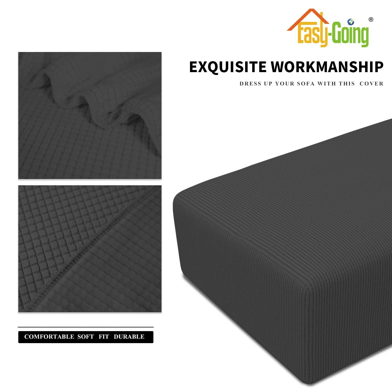 Easy-Going Stretch Ottoman Cover Folding Storage Stool Furniture Protector Soft Rectangle Slipcover With Elastic Bottom (Xx-Large,Dark Gray)