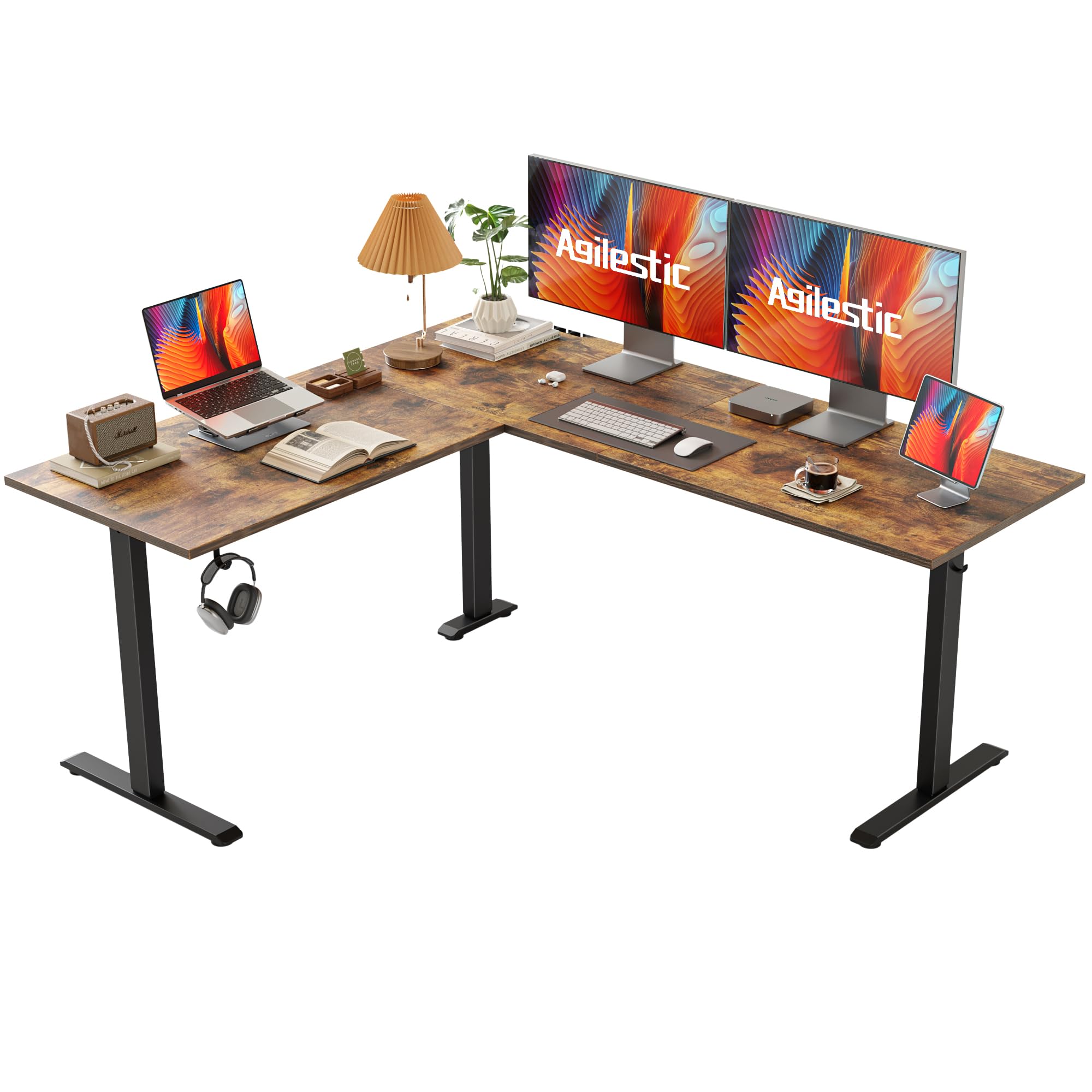 Agilestic L Shaped Standing Desk Adjustable Height, Electric Corner Standing Desk, 63 x 55 inch Sit Stand Computer Table with Sp