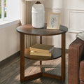 Moderion Large Round End Table, Rustic Beside Table With Umbrella Shaped Top, Traditional Circular Sofa Side Table With Storage, Nightstand, Telephone Table For Living Room Vintage Brown Cjz3338Nc
