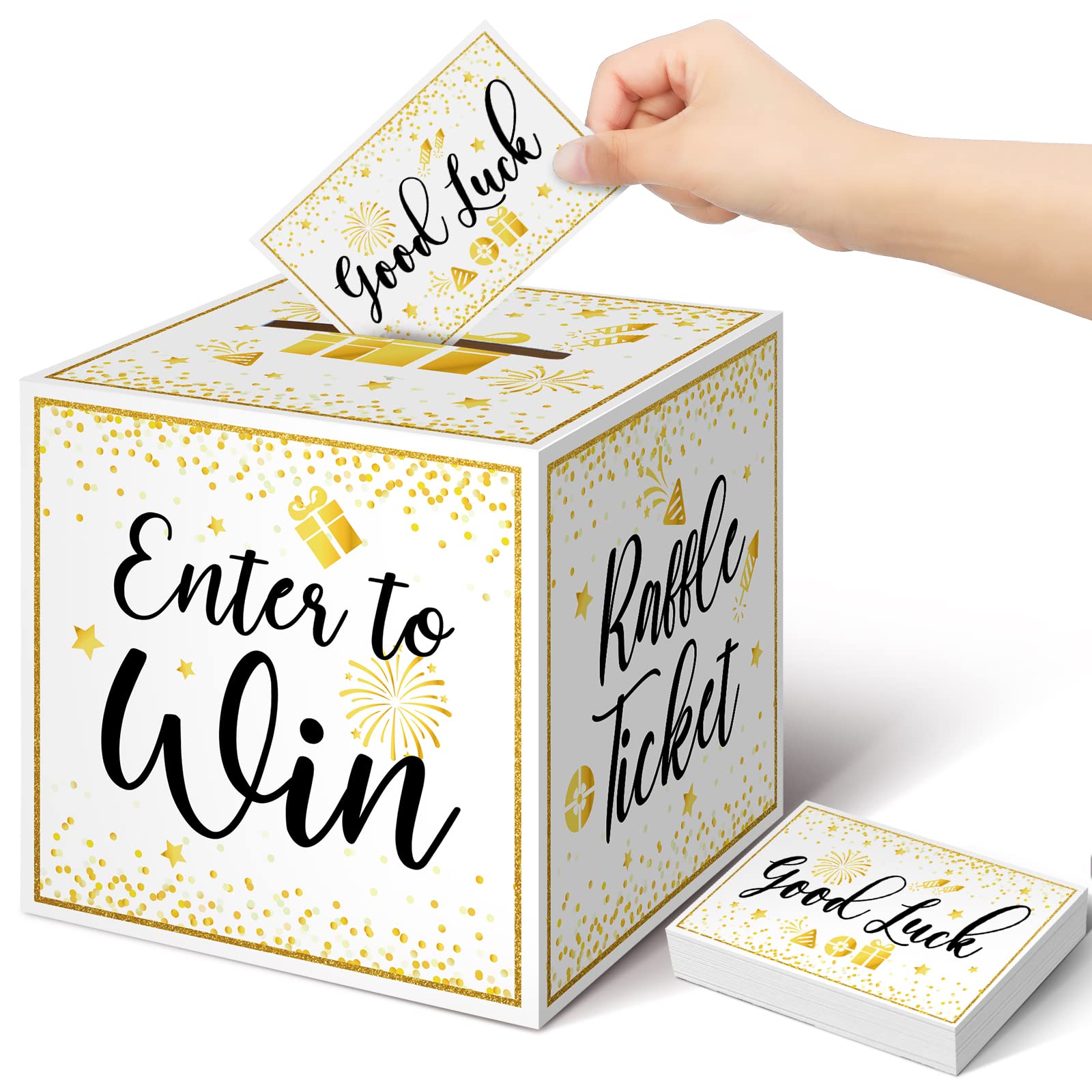 Colarr Raffle Box Gold Brass Donation Box Ballot Safe Suggestion With Raffle Tickets Cards Ballot With Slot Collection Voting Bo