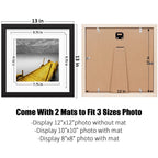 12X12 Picture Frames Black Made Of Solid Wood Display Pictures 10X10 Or 8X8 With Mat Or 12X12 Without Mat - Each 12X12 Inch Squa