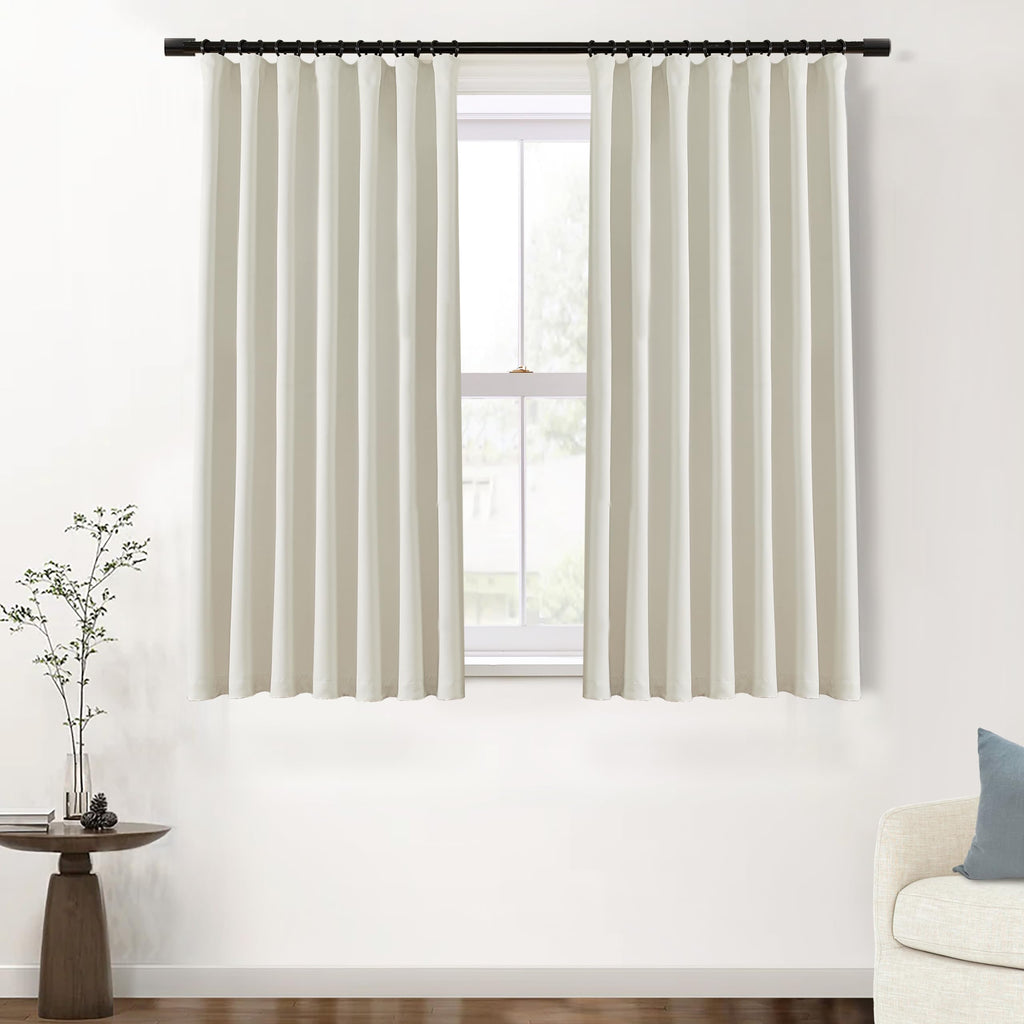 Shineland 100% Blackout Curtains Boho Short Length Window Curtains For Bedroom Bathroom,52 Wide X 45 Inch Long 2 Panels Set,Crea