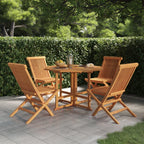 vidaXL 5-Piece Foldable Patio Dining Set - Solid Teak Wood - Weather Resistant Outdoor Furniture - Easy Assembly - Space Saving