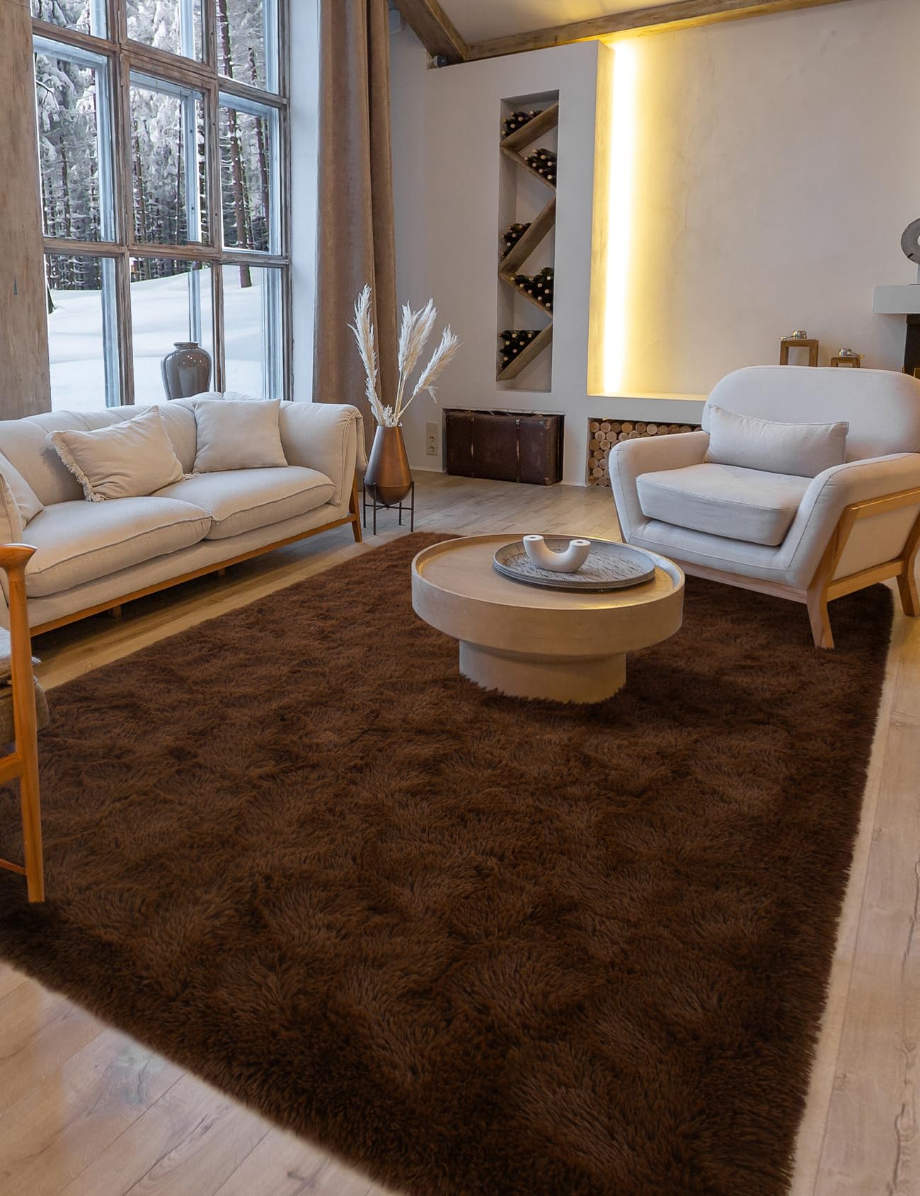 Fluffy Area Rugs for Bedroom Decor Aesthetic, 8x10 Large Brown Shag Rug with Non-Slip Backing for Living Room, Fuzzy Plush Carpe
