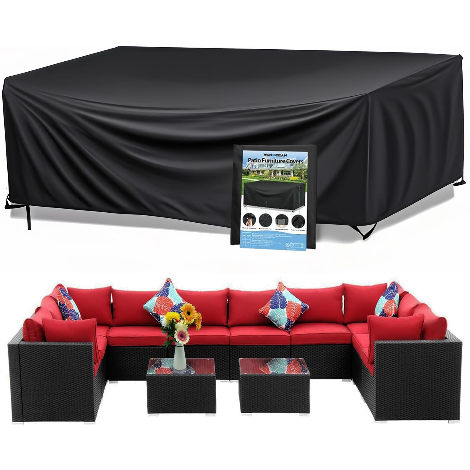 Wanocean Patio Furniture Covers Waterproof, Outdoor Furniture Cover With Storage Bag, Outdoor Table And Chair Cover For Rain, Uv