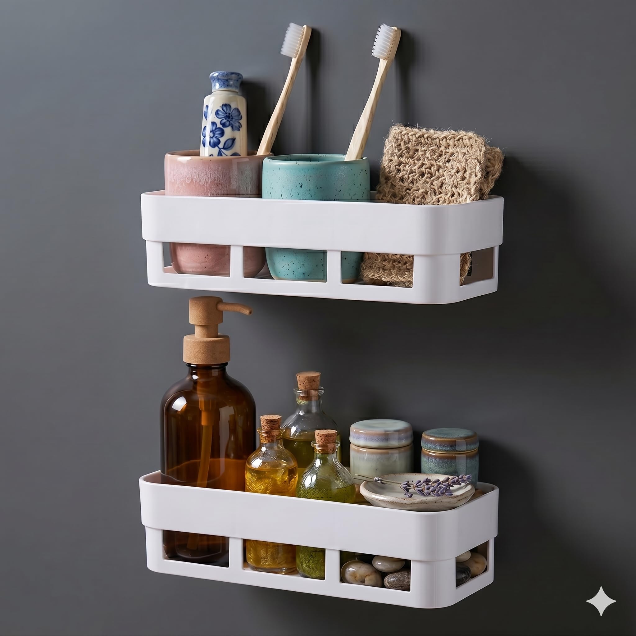 Shetrend4U Bathroom Organizer Shelf Without Drilling | Self Adhesive Wall Rack | Waterproof & Rustproof Storage For Bathroom Acc