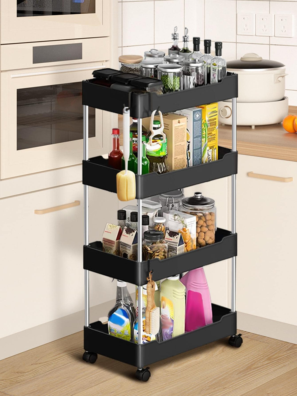 Leaffybezz Kitchen Trolley with Wheels, 4 Layer Kitchen Organizer Accessories Items & Storage Onion Potato Rack, Vegetable Baske