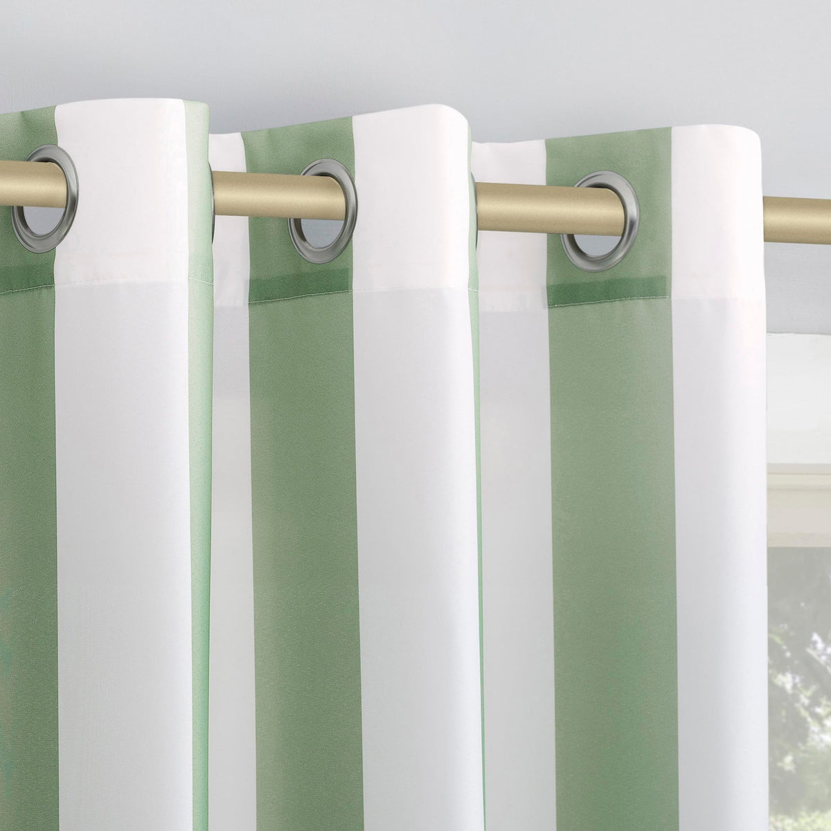 No. 918 Reagan Cabana Stripe SemiSheer Grommet Curtain Panel, 54 x 95, Spa Green