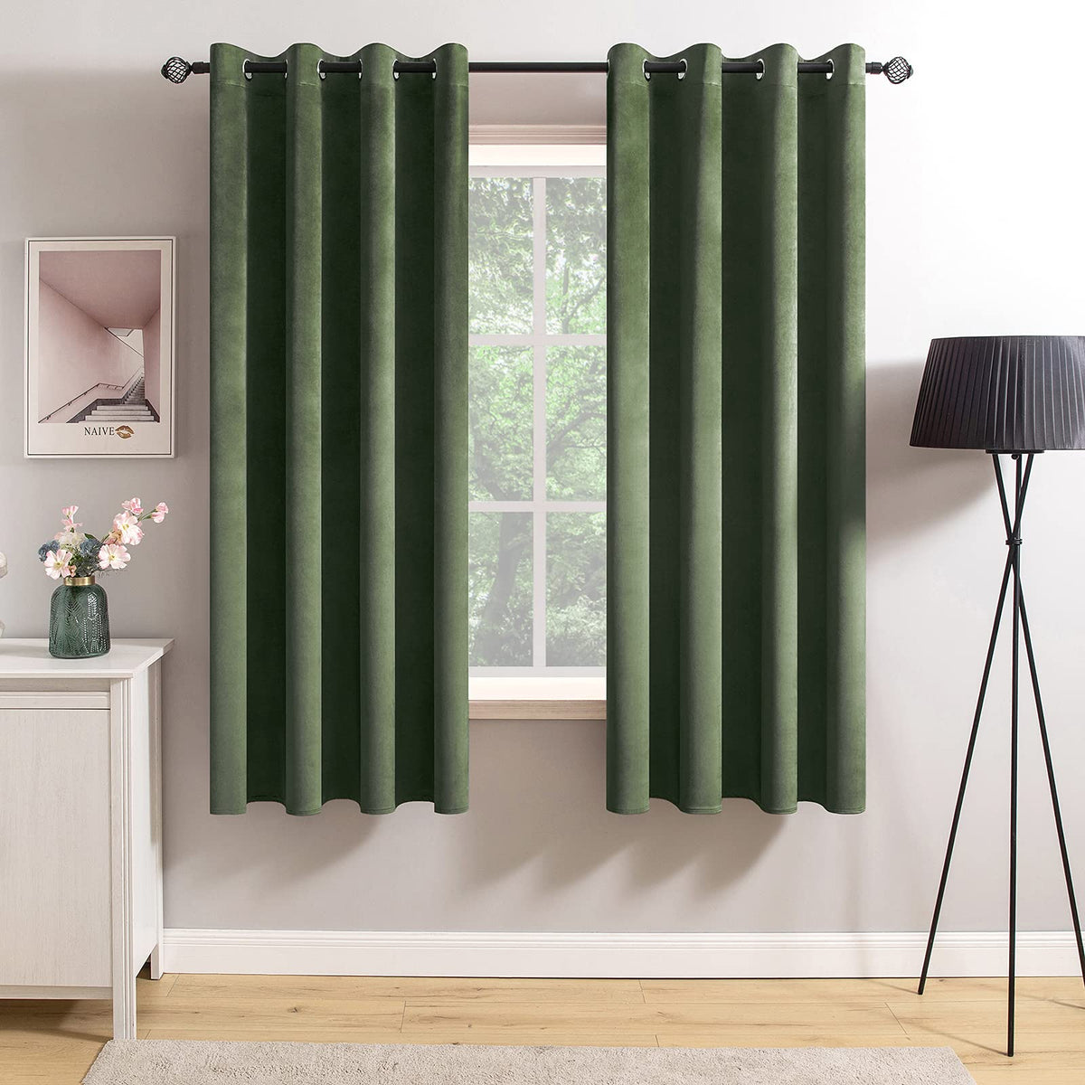 Miulee Velvet Curtains Olive Green Elegant Grommet Curtains Thermal Insulated Soundproof Room Darkening Curtains/Drapes For Clas
