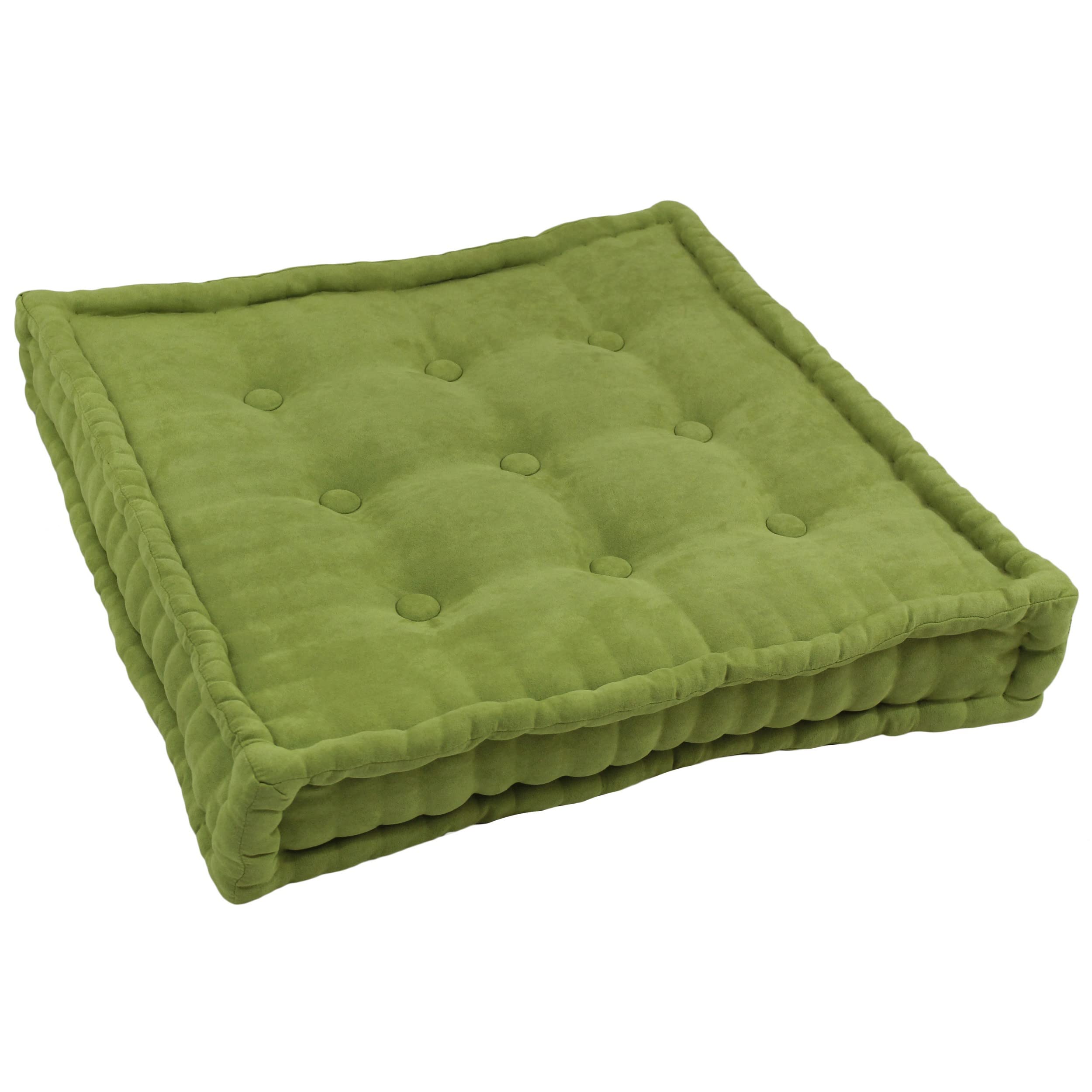 Blazing Needles Button-Tufted Microsuede Square Floor Pillow, 25&quot;, Mojito Lime