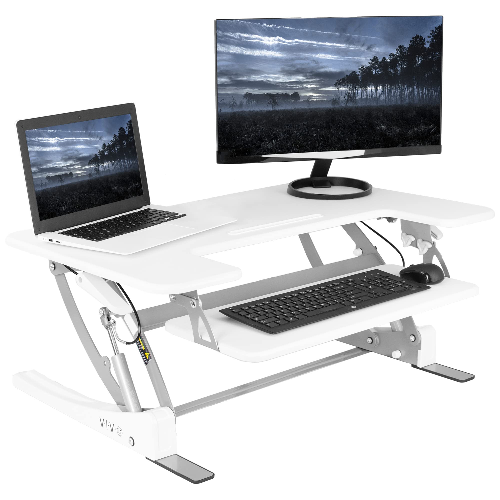 VIVO 36 inch Height Adjustable Stand Up Desk Converter, V Series, Quick Sit to Stand Tabletop Dual Monitor Riser Workstation, Wh
