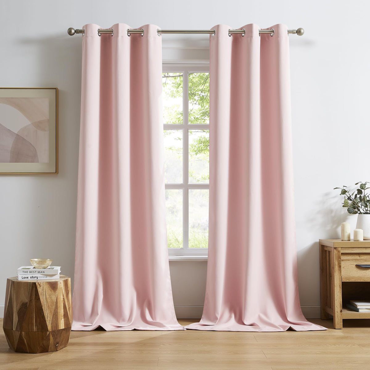 Dualife Baby Pink Curtains Panels For Girls Room Nursery Solid Blackout Room Darkening Curtains For Bedroom Grommet Top Window T