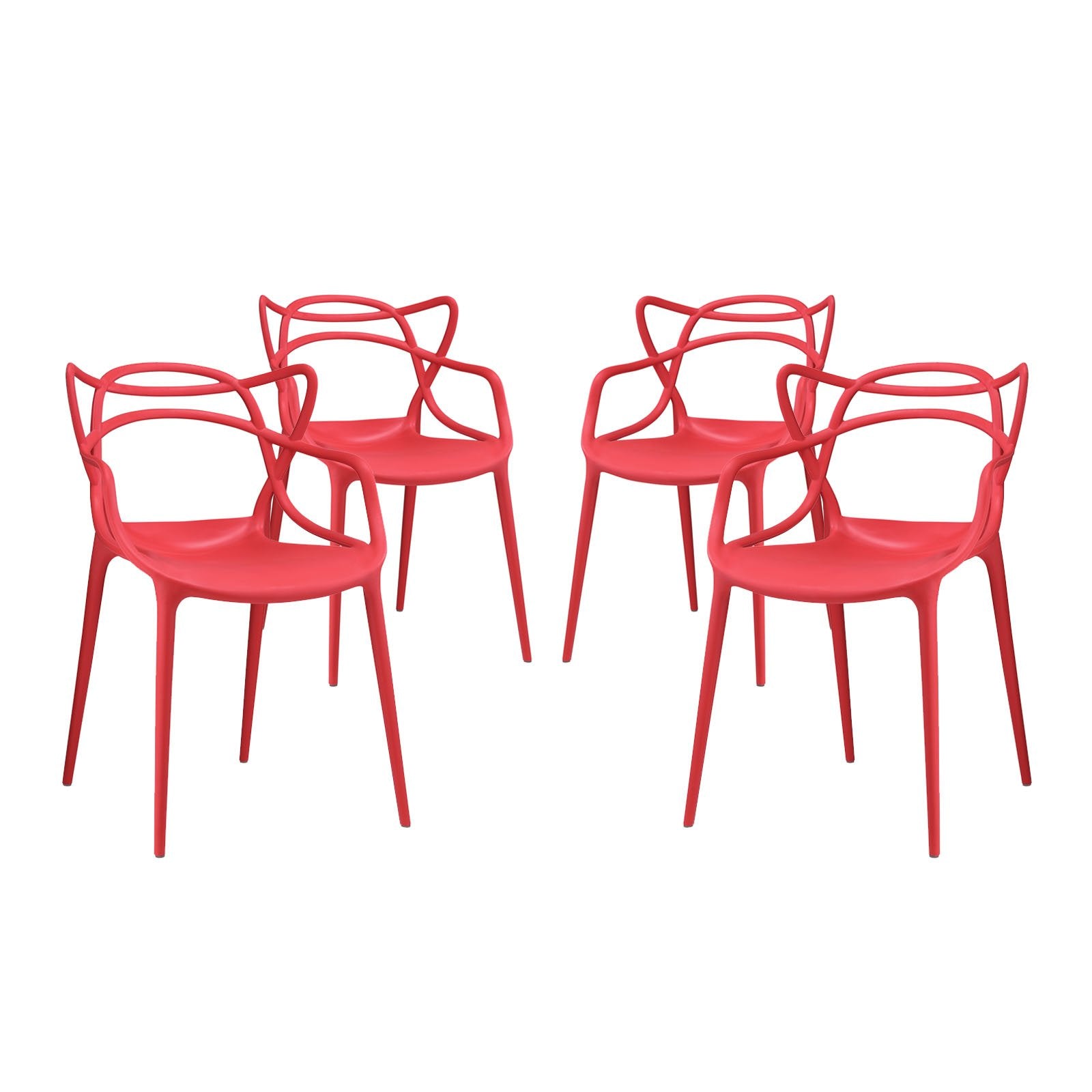Modway Entangled Modern Molded Plastic Four Dining Armchairs In Red