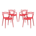 Modway Entangled Modern Molded Plastic Four Dining Armchairs In Red