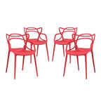 Modway Entangled Modern Molded Plastic Four Dining Armchairs In Red