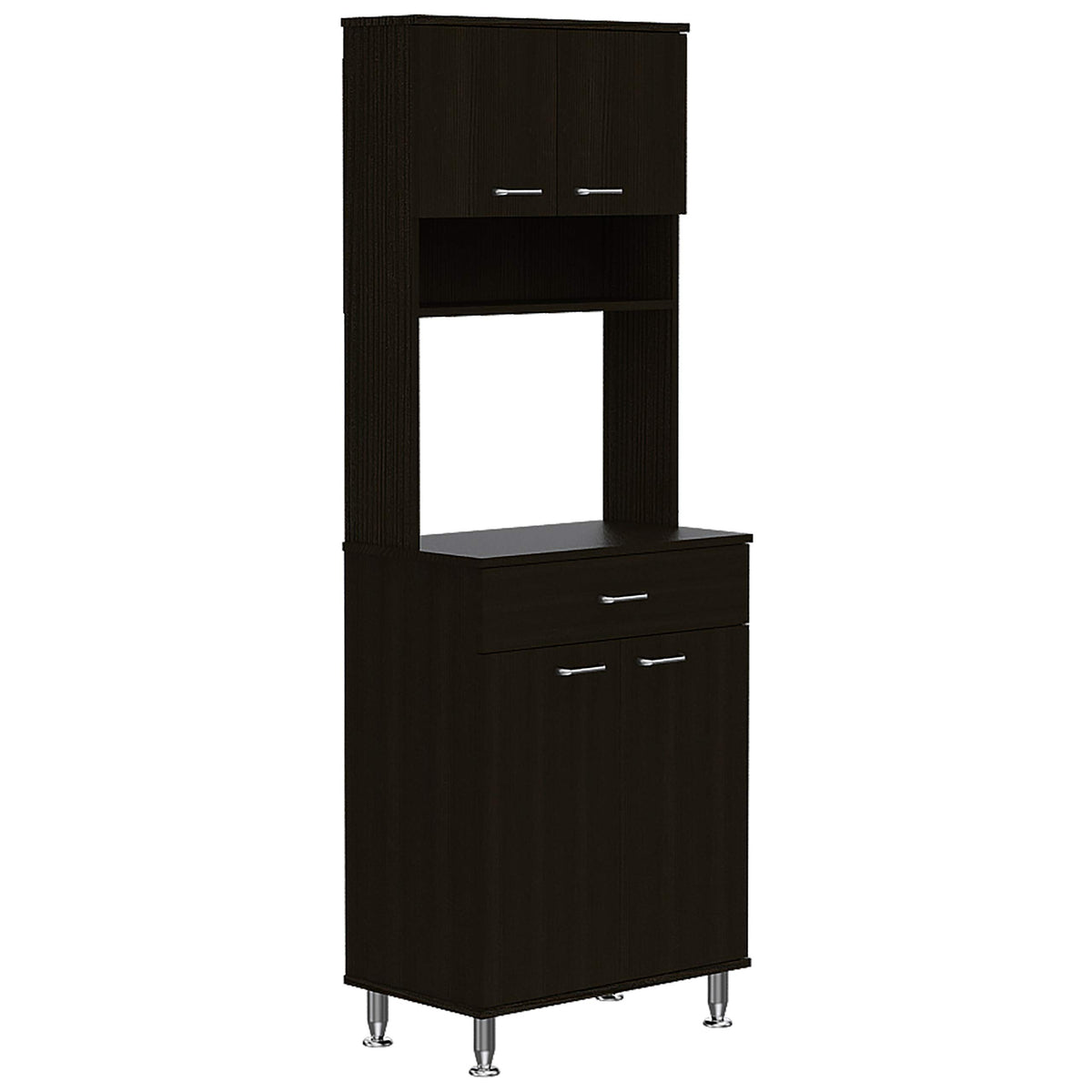 Helis 60 Kitchen Pantry 66,5&quot; H with Microwave Shelf, Two Storage Cabinets, Black