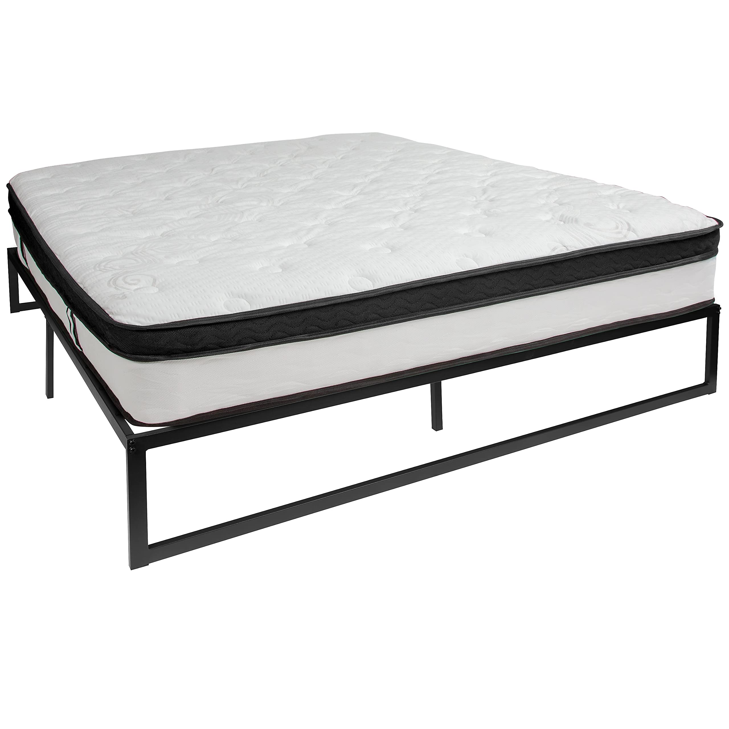 Flash Furniture Louis 14 Inch Metal Platform Bed Frame with 12 Inch Memory Foam Pocket Spring Mattress in a Box (No Box Spring Required) - King