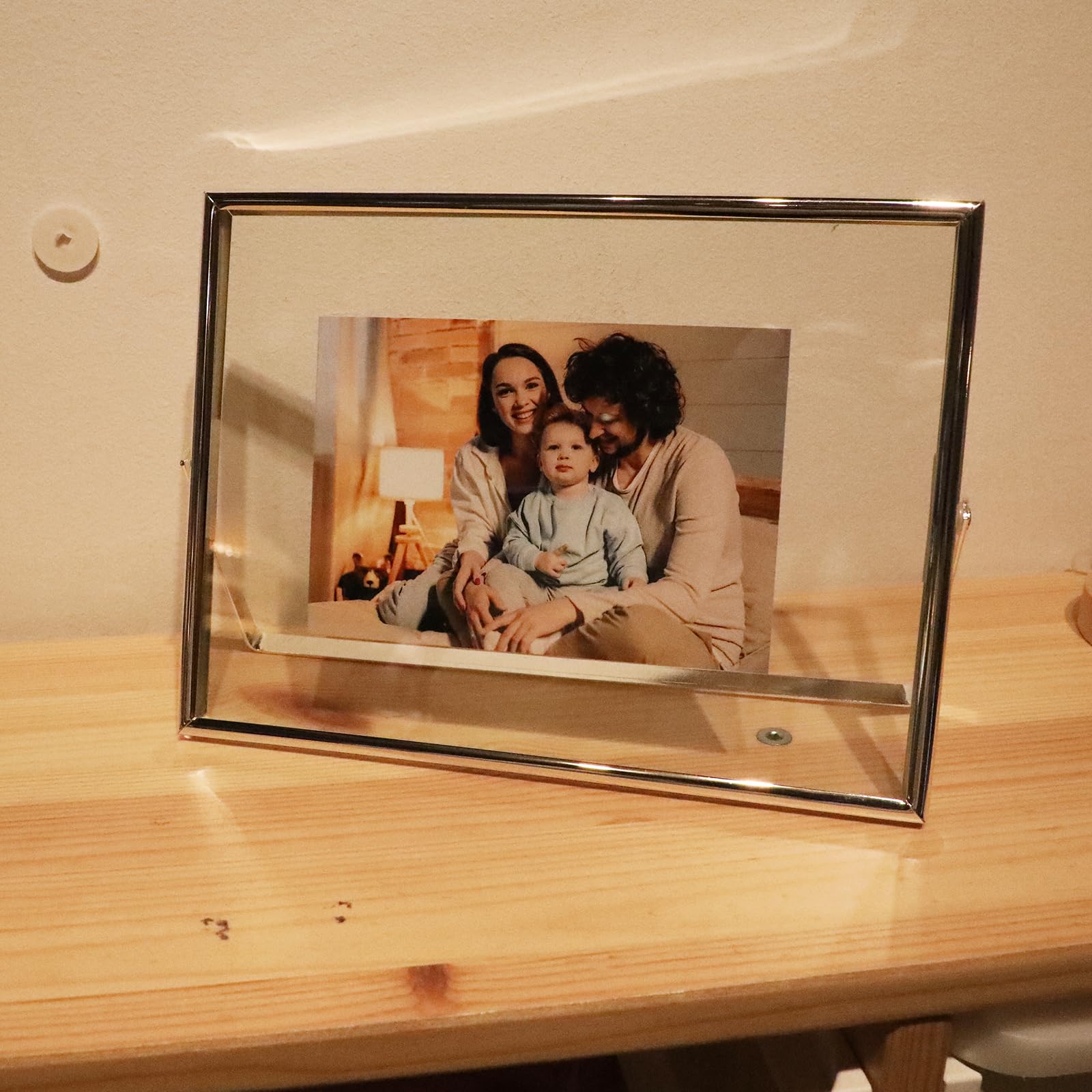Ahago Silver Floating Frame (6''X8'', Horizontal), For Picture 5X7, 4X6, 3X5, Tabletop Shelf Photo Frame, Home Or Office Decor,