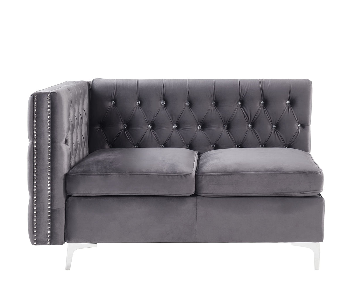 Modular - Armless Loveseat w/2 Pillows, Gray Velvet