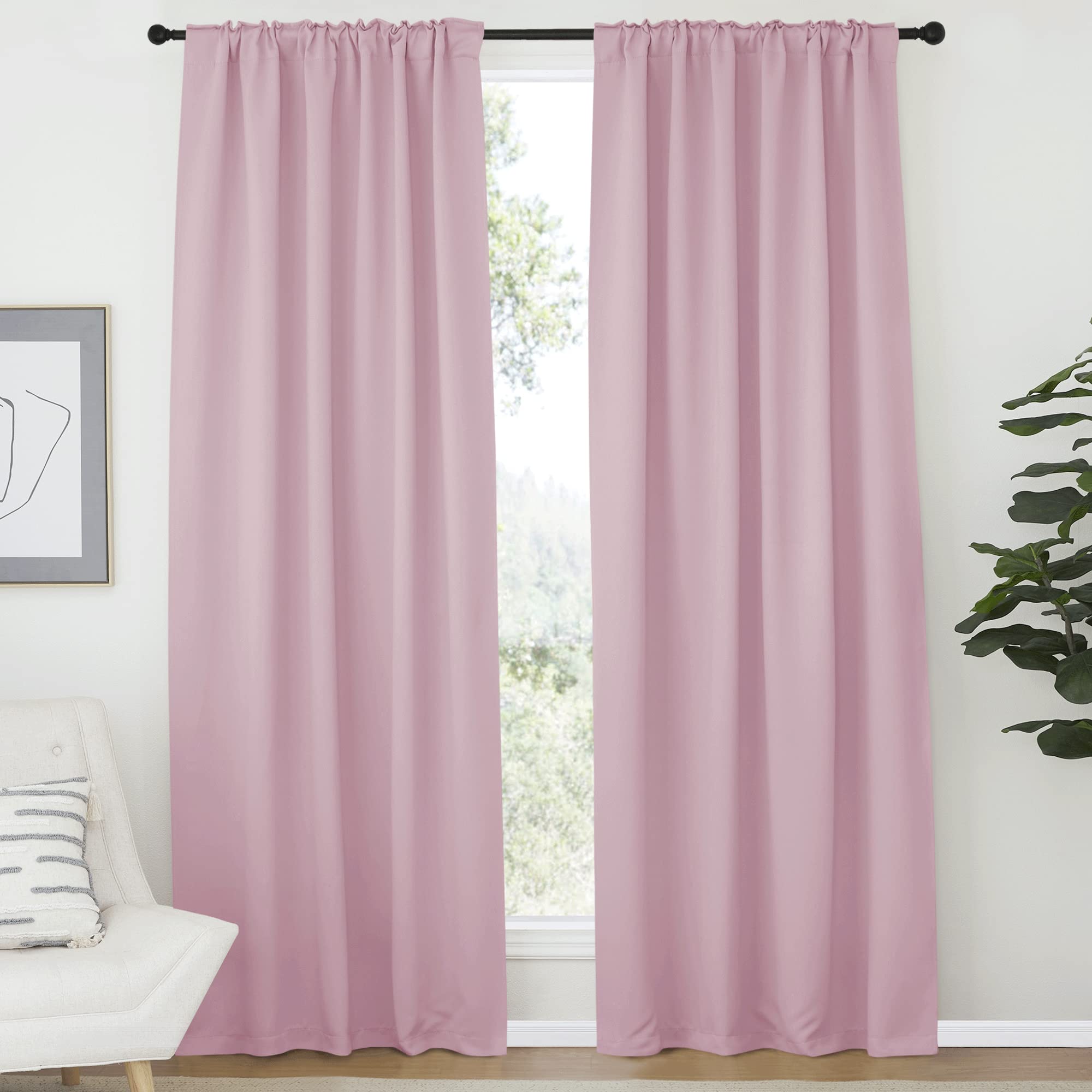 Nicetown Blackout Curtain Panels Window Draperies - (Greyish Blue Color) 52X84 Inch, 2 Pieces, Insulating Room Darkening Blackout Drapes For Bedroom